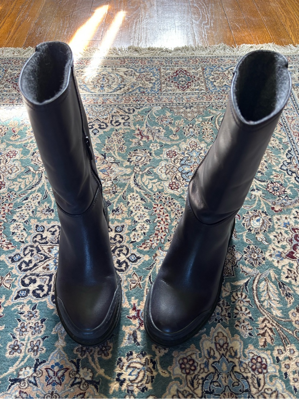 Franco Sarto Black Mid-Calf Leather Heeled Boots